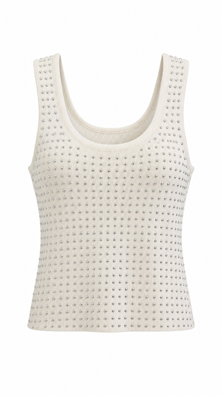 Rhinestone Sleeveless Tank Top - Off White