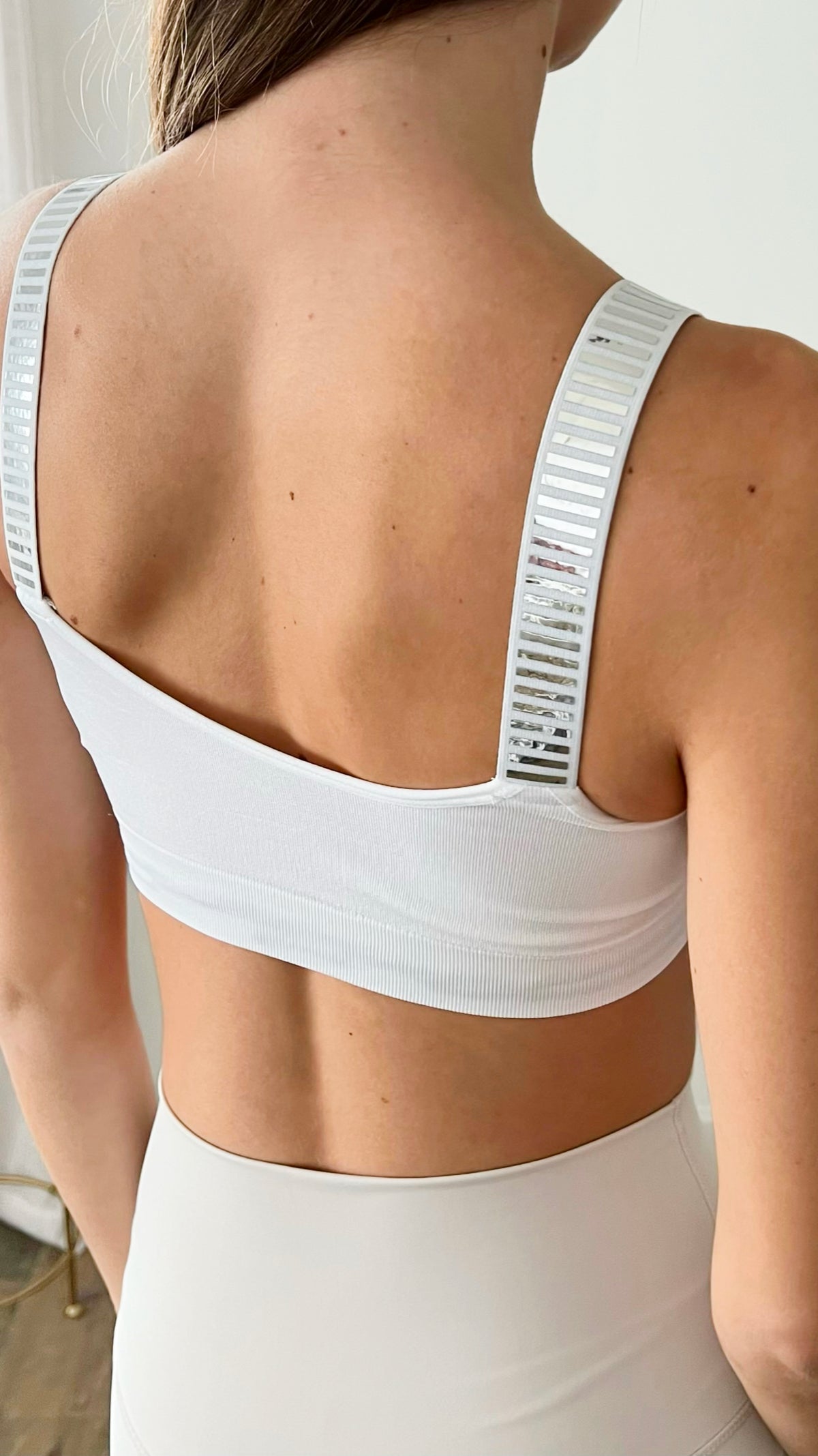 One Size Bra White with Silver Metallic Bars Straps-220 Intimates-Strap-its-Coastal Bloom Boutique, find the trendiest versions of the popular styles and looks Located in Indialantic, FL