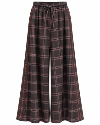 Side Stripe Plaid Italian Pant- Dark Brown