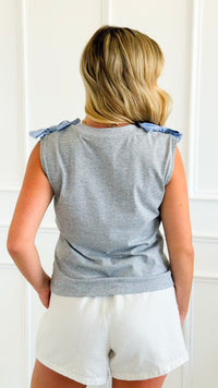 Striped Bow Shoulder Sleeveless Top
