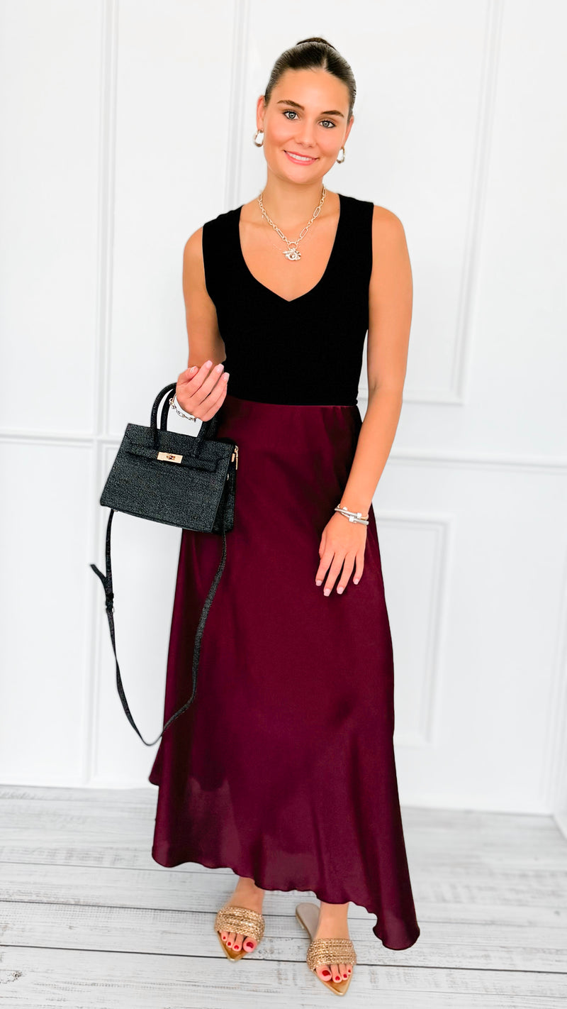 Isabella Italian Skirt- Wine-170 Bottoms-SEE YOU IN ROME-Coastal Bloom Boutique, find the trendiest versions of the popular styles and looks Located in Indialantic, FL