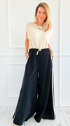 Tracked Threads Italian Palazzo- Black-100 Pants-AZUL MONACO-Coastal Bloom Boutique, find the trendiest versions of the popular styles and looks Located in Indialantic, FL