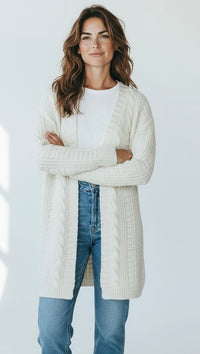 Solid Twisted Knit Cardigan - Ivory-150 Cardigans/Layers-NYW-Coastal Bloom Boutique, find the trendiest versions of the popular styles and looks Located in Indialantic, FL