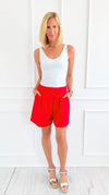 Refined Lines Pleated Shorts - Red-170 Bottoms-HYFVE-Coastal Bloom Boutique, find the trendiest versions of the popular styles and looks Located in Indialantic, FL