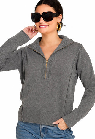 Half Zip Collared Sweater - Charcoal