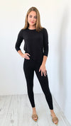 Soft Round Neck Top & Leggings Lounge Set - Black-210 Loungewear/Sets-Zenana-Coastal Bloom Boutique, find the trendiest versions of the popular styles and looks Located in Indialantic, FL