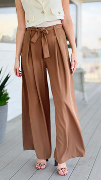 Refined Presence Tie- Front Italian Pant- Camel