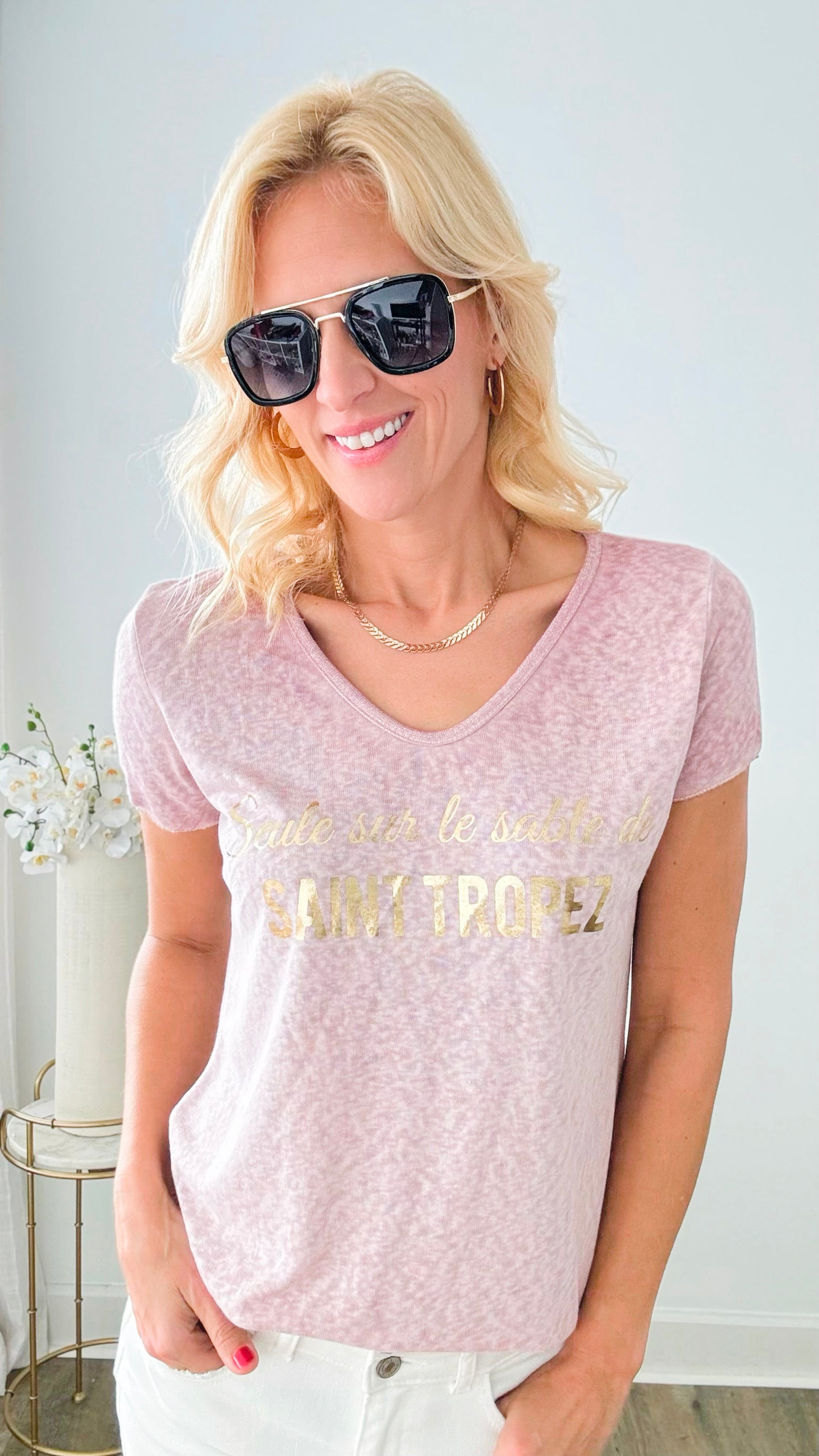 Sands Of St Tropez Italian Top - Blush-110 Short Sleeve Tops-Look Mode-Coastal Bloom Boutique, find the trendiest versions of the popular styles and looks Located in Indialantic, FL