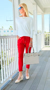 Love Endures Italian Jogger - Red Orange-180 Joggers-Italianissimo/ SUNNY HOLIDAYS-Coastal Bloom Boutique, find the trendiest versions of the popular styles and looks Located in Indialantic, FL