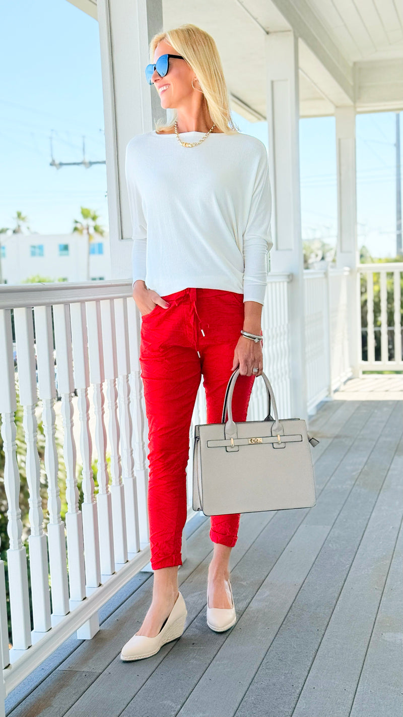 Love Endures Italian Jogger - Red Orange-180 Joggers-Italianissimo/ SUNNY HOLIDAYS-Coastal Bloom Boutique, find the trendiest versions of the popular styles and looks Located in Indialantic, FL