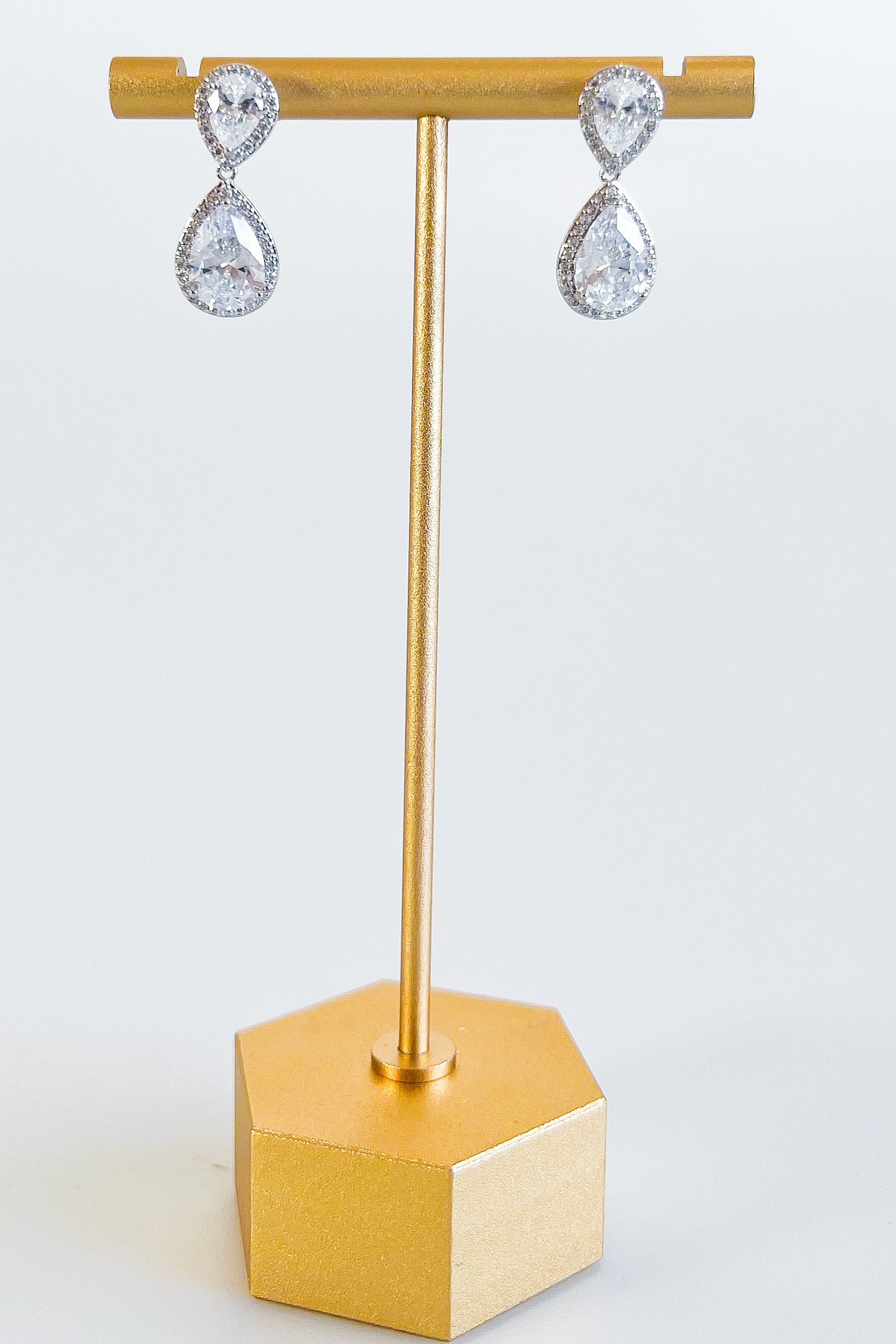 Pear CZ Halo Drop Earring-230 Jewelry-NYC-Coastal Bloom Boutique, find the trendiest versions of the popular styles and looks Located in Indialantic, FL