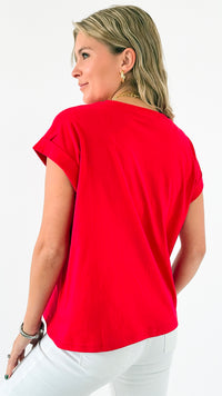 Effortless Essential Tee - Ruby-110 Short Sleeve Tops-Zenana-Coastal Bloom Boutique, find the trendiest versions of the popular styles and looks Located in Indialantic, FL