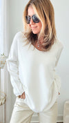 Soho Italian V-Neck Pullover - Off White-140 Sweaters-Italianissimo/ Max & D-Coastal Bloom Boutique, find the trendiest versions of the popular styles and looks Located in Indialantic, FL