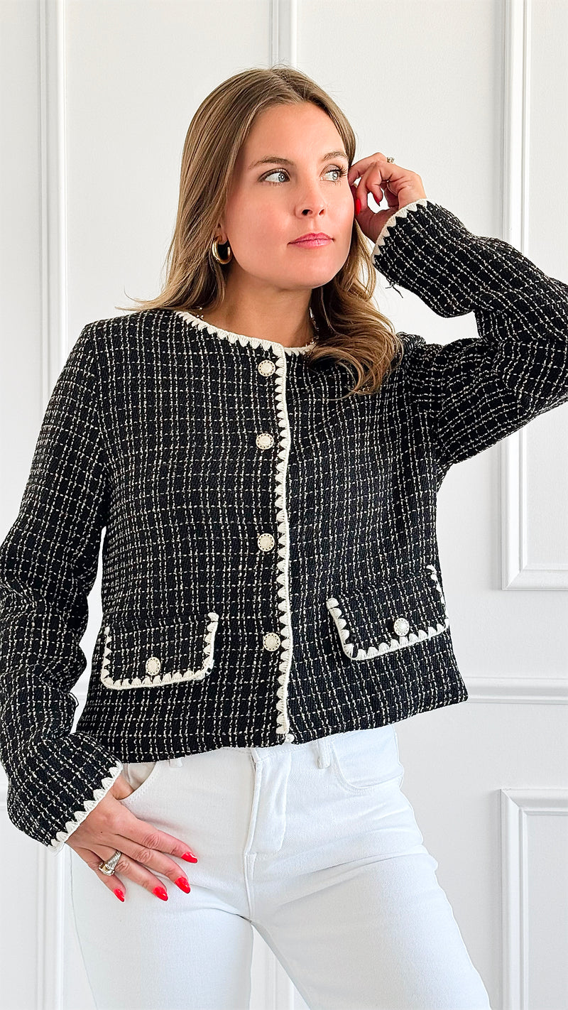 Chic Parisian Tweed Blazer-160 Jackets-entro-Coastal Bloom Boutique, find the trendiest versions of the popular styles and looks Located in Indialantic, FL