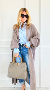 Sugar High Long Italian Cardigan - Mocha-150 Cardigans/Layers-Italianissimo-Coastal Bloom Boutique, find the trendiest versions of the popular styles and looks Located in Indialantic, FL