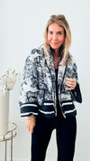 Toile Patched Pocket Print Jacket - Black-160 Jackets-SUNDAYUP-Coastal Bloom Boutique, find the trendiest versions of the popular styles and looks Located in Indialantic, FL