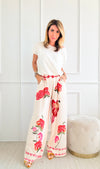 Feathered Flora Italian Pant - Camel/Red-170 Bottoms-Italianissimo-Coastal Bloom Boutique, find the trendiest versions of the popular styles and looks Located in Indialantic, FL