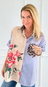 Stripes & Petals Wild Italian Blouse-110 Long Sleeve Tops-Italianissimo-Coastal Bloom Boutique, find the trendiest versions of the popular styles and looks Located in Indialantic, FL