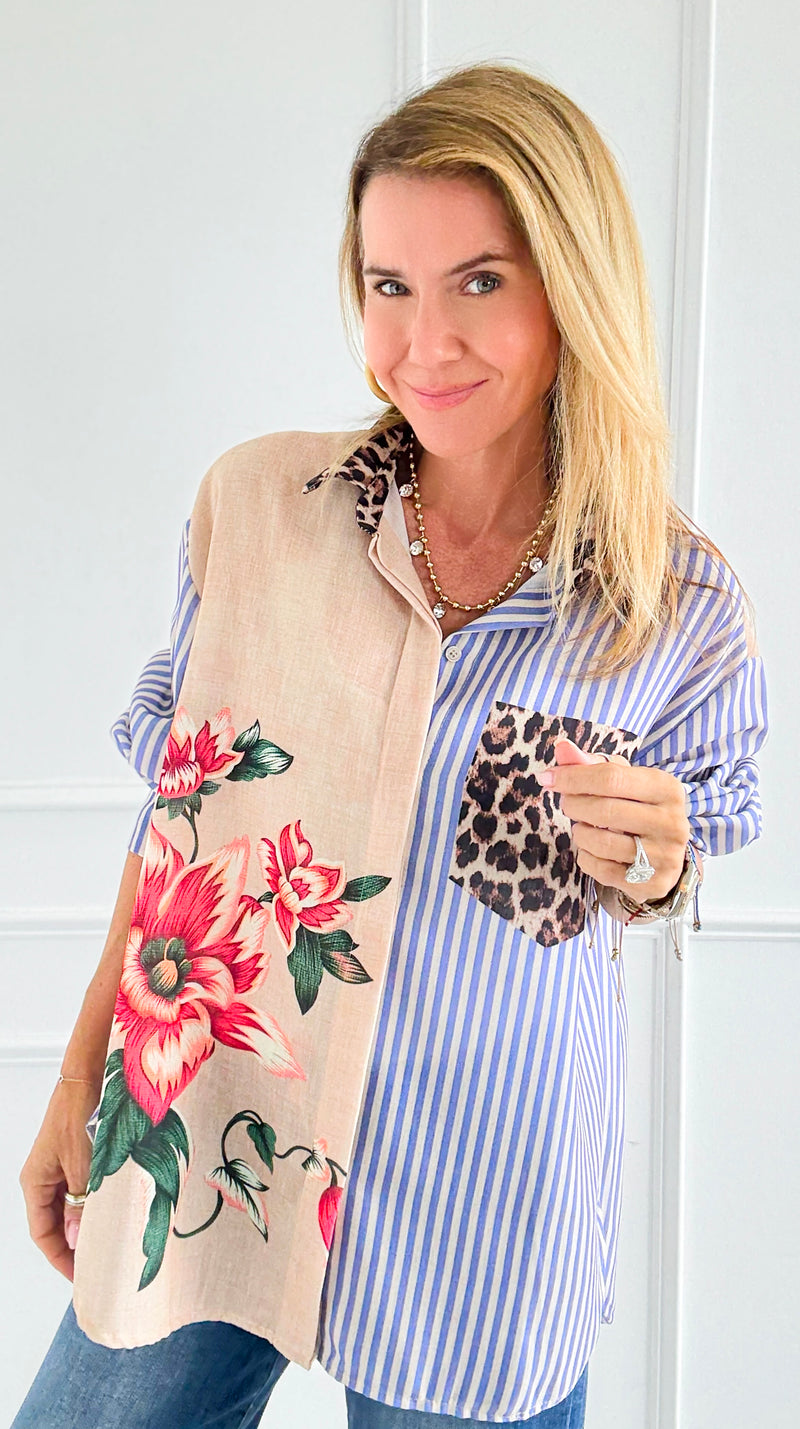 Stripes & Petals Wild Italian Blouse-110 Long Sleeve Tops-Italianissimo-Coastal Bloom Boutique, find the trendiest versions of the popular styles and looks Located in Indialantic, FL