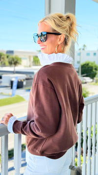 Off-Duty Boatneck Fleece Sweatshirt - Brown-110 Long Sleeve Tops-Zenana-Coastal Bloom Boutique, find the trendiest versions of the popular styles and looks Located in Indialantic, FL