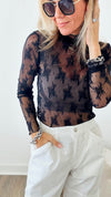 Lace Sheer Layering Top - Black-130 Long Sleeve Tops-Zenana-Coastal Bloom Boutique, find the trendiest versions of the popular styles and looks Located in Indialantic, FL