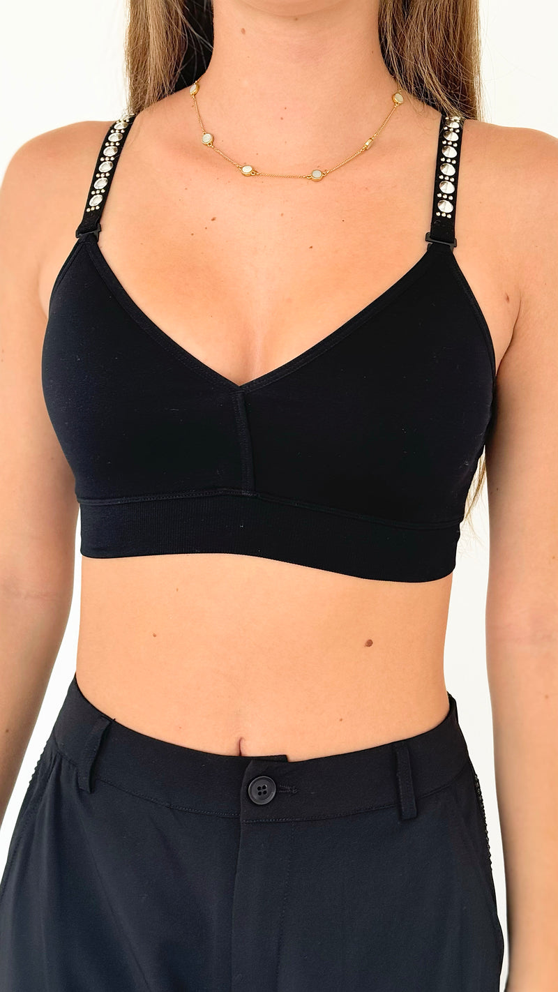 Strap Situation Bra - Black Plunge/ Two Tone Dome Studs-220 Intimates-Strap-its-Coastal Bloom Boutique, find the trendiest versions of the popular styles and looks Located in Indialantic, FL