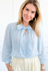 Whispered Romance Tie Neck Italian Top - Sky Blue