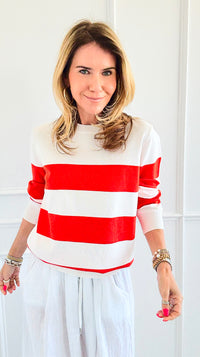 Chic Stripe Knit Sweater-130 Long Sleeve Set-Lovelo x GeeGee-Coastal Bloom Boutique, find the trendiest versions of the popular styles and looks Located in Indialantic, FL