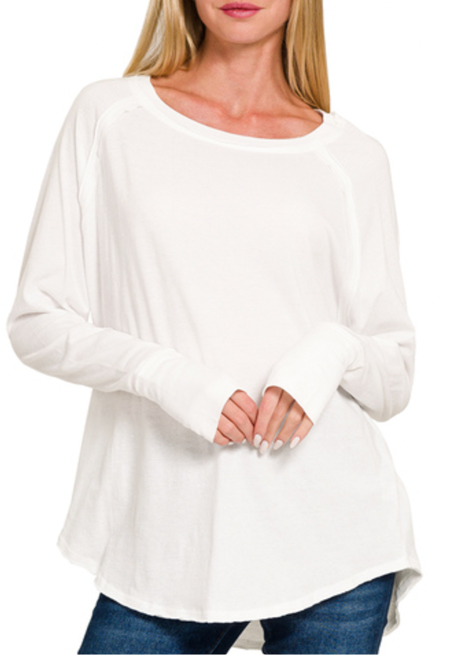 Effortless Chic Long Sleeve Top -White-130 Long Sleeve Tops-Zenana-Coastal Bloom Boutique, find the trendiest versions of the popular styles and looks Located in Indialantic, FL