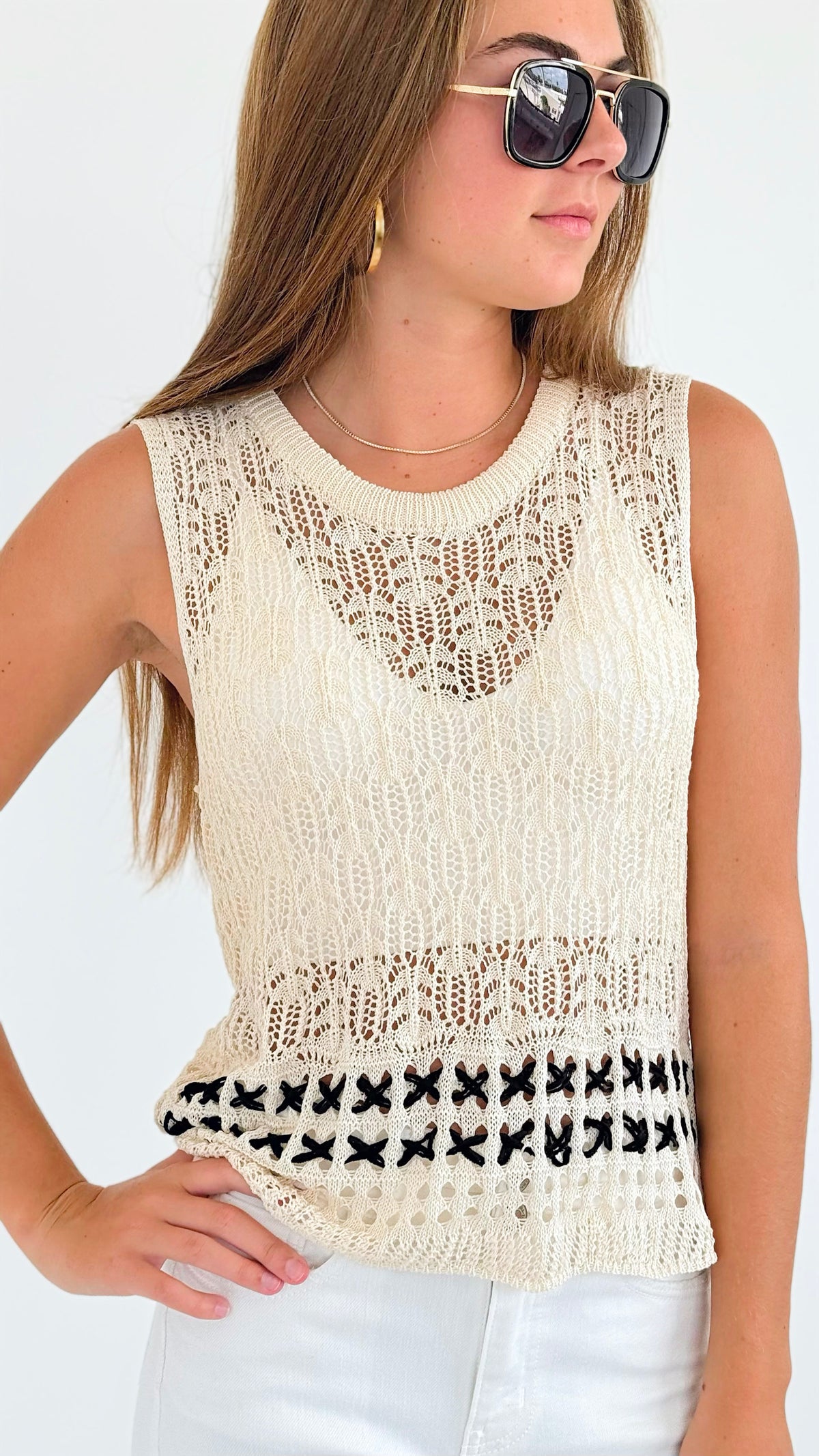 Sleeveless Crochet Knit Tank Top-100 Sleeveless Tops-Love Tree Fashion-Coastal Bloom Boutique, find the trendiest versions of the popular styles and looks Located in Indialantic, FL