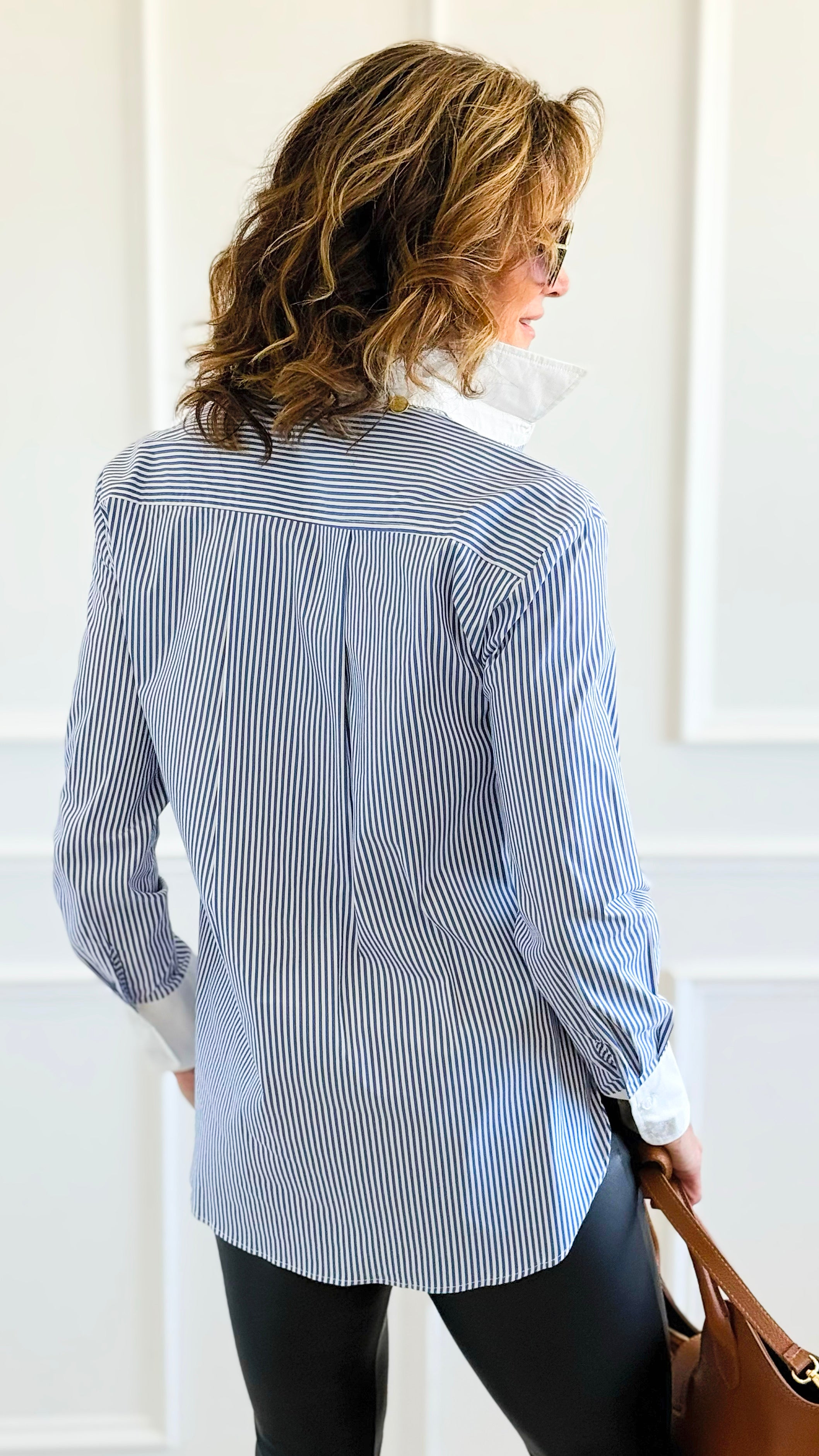 Classic Contrast Collar Top - Navy-130 Long Sleeve Tops-Must Have-Coastal Bloom Boutique, find the trendiest versions of the popular styles and looks Located in Indialantic, FL
