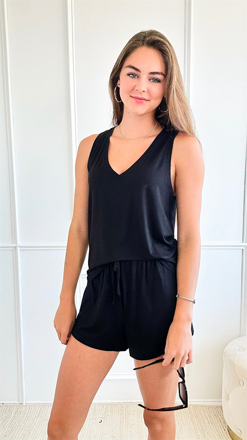 Two Piece Jersey Set - Black-210 Loungewear/Sets-HYFVE-Coastal Bloom Boutique, find the trendiest versions of the popular styles and looks Located in Indialantic, FL