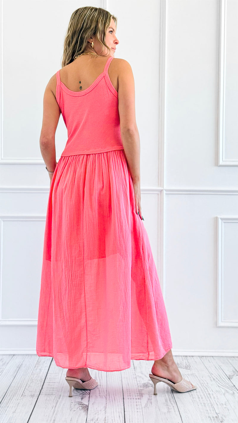 Breezy Stroll Italian Dress- Coral-200 Dresses/Jumpsuits/Rompers-Italianissimo-Coastal Bloom Boutique, find the trendiest versions of the popular styles and looks Located in Indialantic, FL