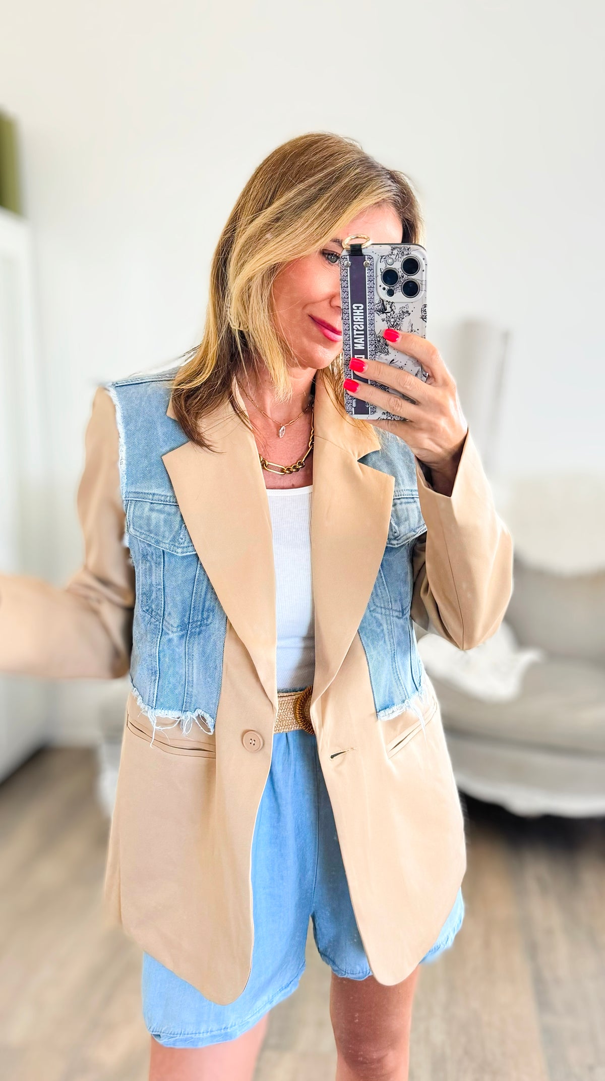 Contrast Denim Vest Blazer- Camel-160 Jackets-Galita-Coastal Bloom Boutique, find the trendiest versions of the popular styles and looks Located in Indialantic, FL
