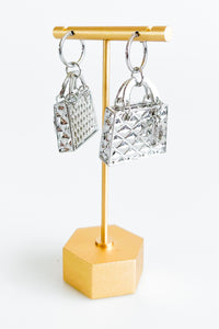 Quilted Metal Handbag Earrings-260 Other Accessories-FASHION FANTASIA-Coastal Bloom Boutique, find the trendiest versions of the popular styles and looks Located in Indialantic, FL