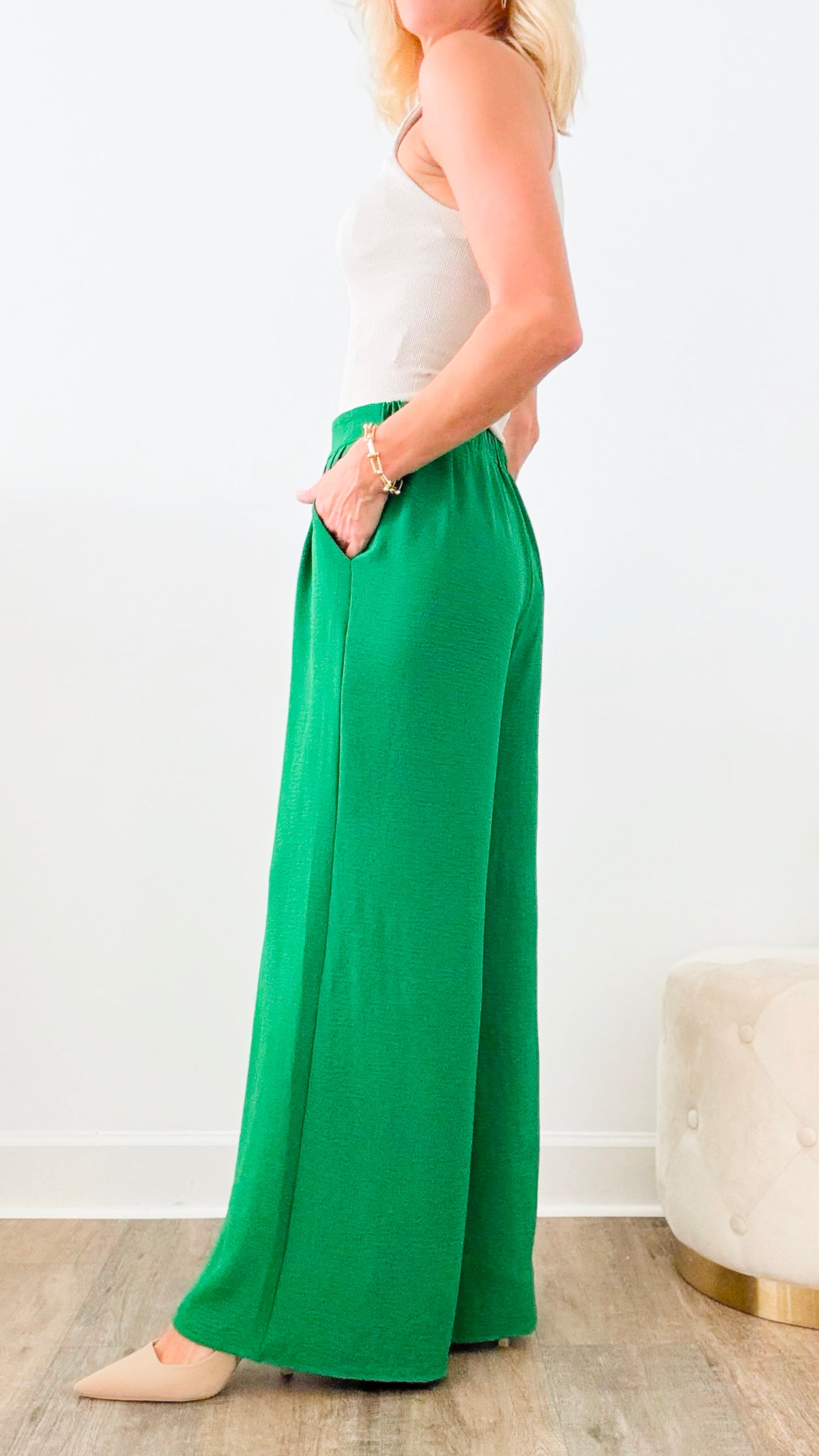 Pocket Wide Leg Pants-Green-170 Bottoms-EESOME-Coastal Bloom Boutique, find the trendiest versions of the popular styles and looks Located in Indialantic, FL