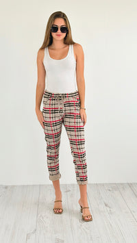 Plaid Wish List Italian Joggers- Sand Beige-pants-Italianissimo-Coastal Bloom Boutique, find the trendiest versions of the popular styles and looks Located in Indialantic, FL