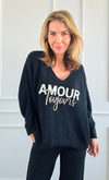 Amour Toujours V-Neck Italian Knit Sweater- Black-140 Sweaters-Italianissimo-Coastal Bloom Boutique, find the trendiest versions of the popular styles and looks Located in Indialantic, FL