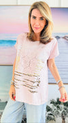 Metallic Fusion Italian Top - Blush-110 Short Sleeve Tops-Italianissimo-Coastal Bloom Boutique, find the trendiest versions of the popular styles and looks Located in Indialantic, FL