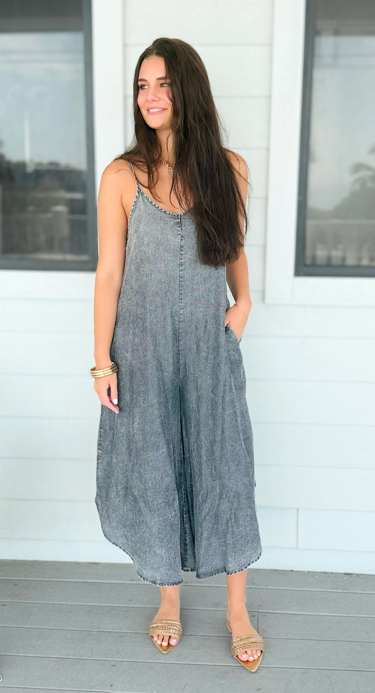 Relaxed Acid Wash Jumper - Black-200 Dresses/Jumpsuits/Rompers-Zenana-Coastal Bloom Boutique, find the trendiest versions of the popular styles and looks Located in Indialantic, FL