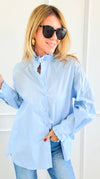 Sophia Ruffled Italian Shirt- Sky Blue-110 Long Sleeve Tops-TATTOO Z-Coastal Bloom Boutique, find the trendiest versions of the popular styles and looks Located in Indialantic, FL