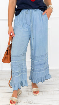 Ruffle Drift Drawcord Tencel Pant-100 Pants-EASEL-Coastal Bloom Boutique, find the trendiest versions of the popular styles and looks Located in Indialantic, FL