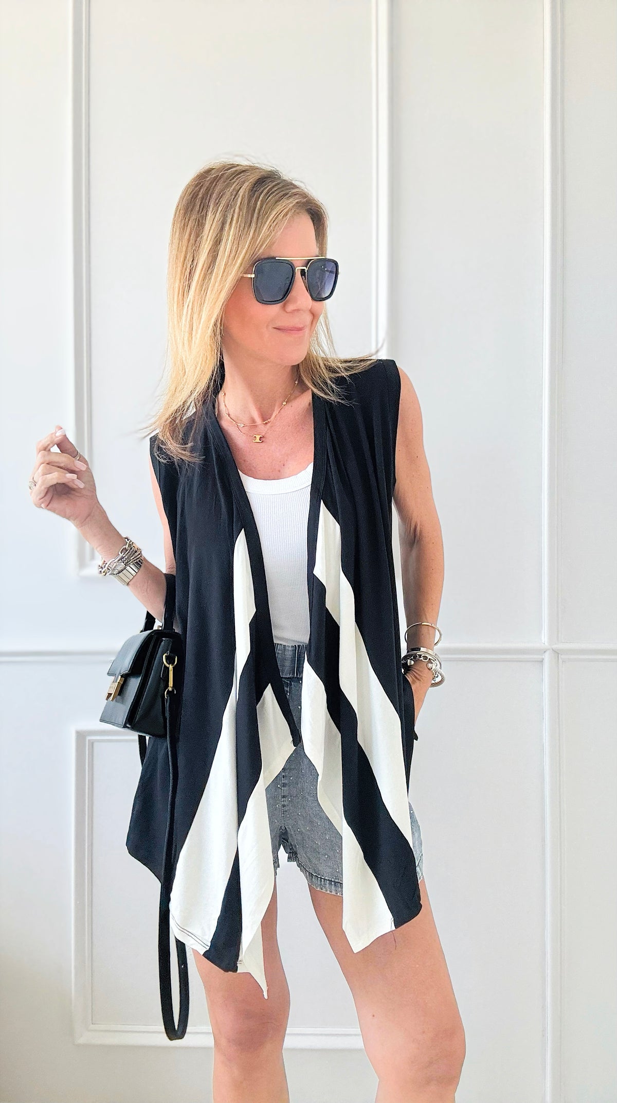 Draped Color Block Vest-Black-100 Sleeveless Tops-CULTURE CODE-Coastal Bloom Boutique, find the trendiest versions of the popular styles and looks Located in Indialantic, FL