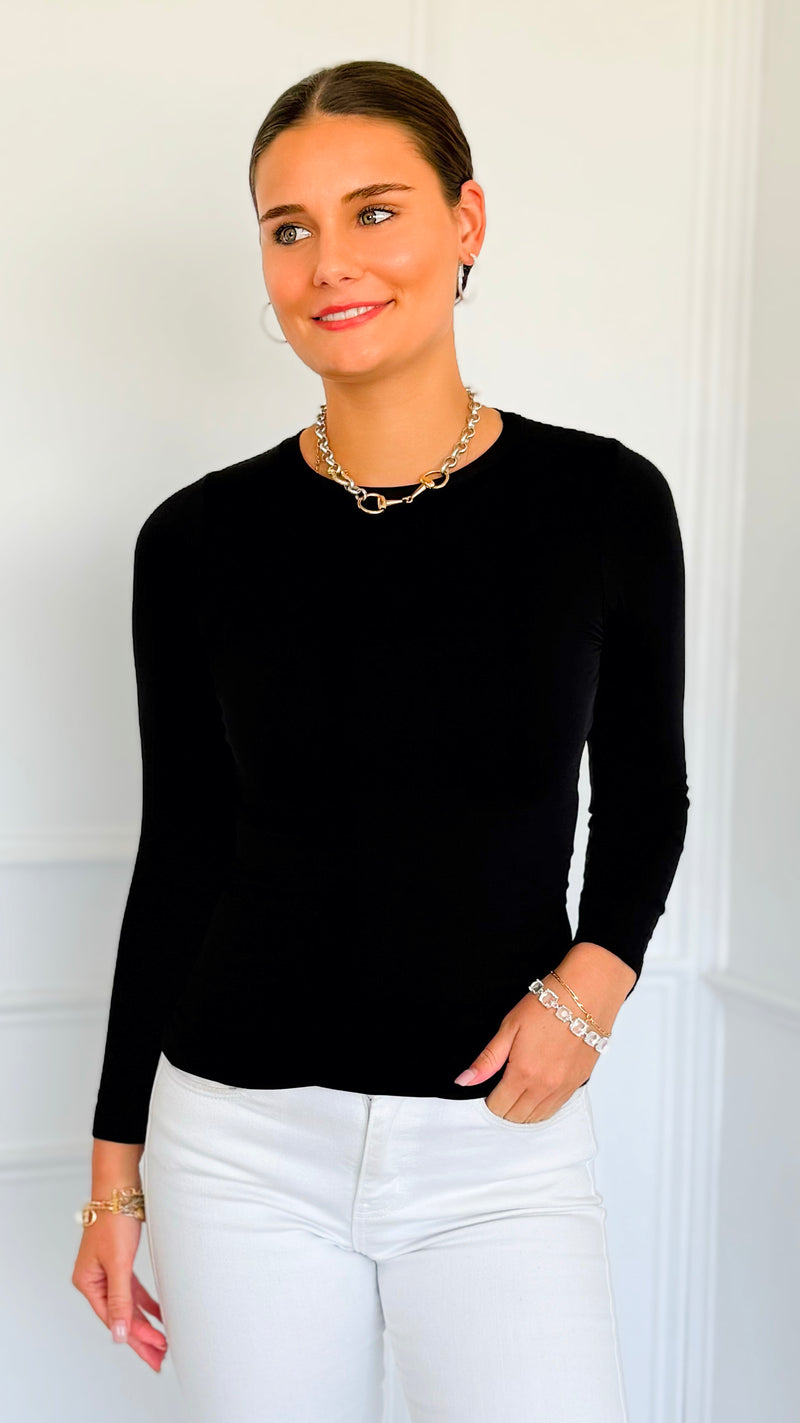 Second Skin Long Sleeve Top - Black-130 Long Sleeve Tops-YELETE-Coastal Bloom Boutique, find the trendiest versions of the popular styles and looks Located in Indialantic, FL