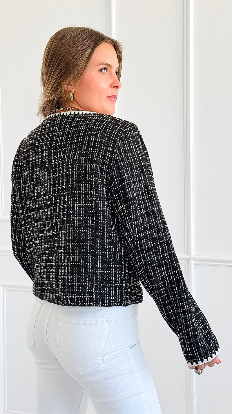 Chic Parisian Tweed Blazer-160 Jackets-entro-Coastal Bloom Boutique, find the trendiest versions of the popular styles and looks Located in Indialantic, FL