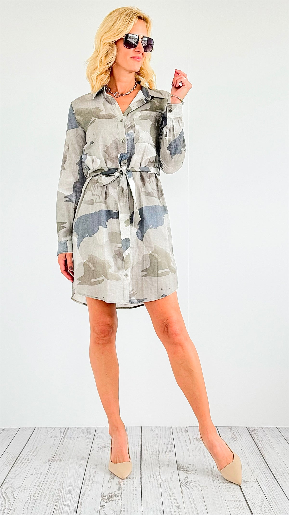 Camo Chic Shirt Dress-200 Dresses/Jumpsuits/Rompers-mystree-Coastal Bloom Boutique, find the trendiest versions of the popular styles and looks Located in Indialantic, FL