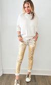 Glistening Italian Joggers - White / Gold-180 Joggers-Italianissimo-Coastal Bloom Boutique, find the trendiest versions of the popular styles and looks Located in Indialantic, FL