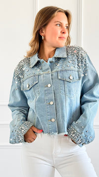 Glitz & Glam Denim Jacket-160 Jackets-KIWI-Coastal Bloom Boutique, find the trendiest versions of the popular styles and looks Located in Indialantic, FL