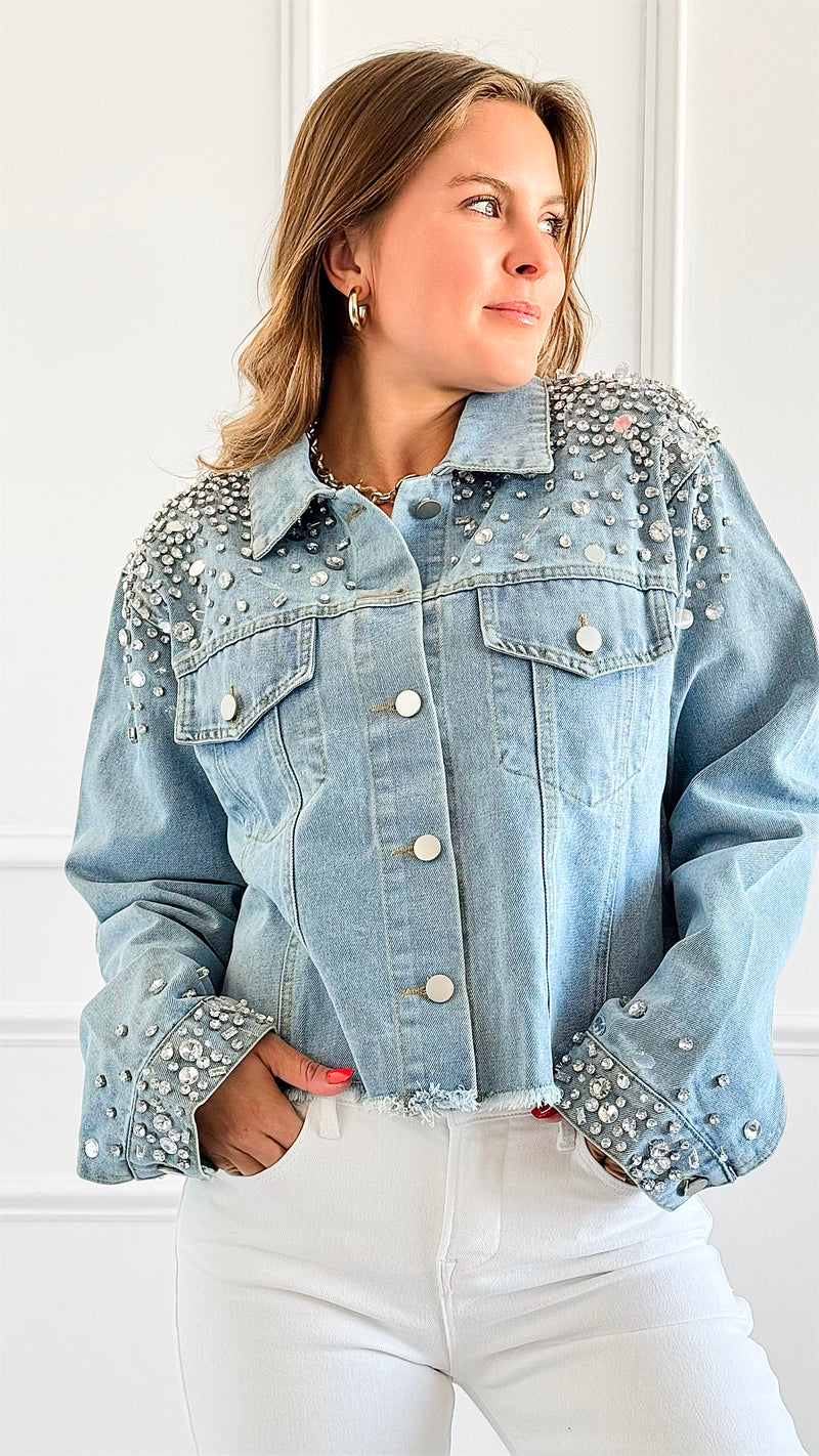 Glitz & Glam Denim Jacket-160 Jackets-KIWI-Coastal Bloom Boutique, find the trendiest versions of the popular styles and looks Located in Indialantic, FL