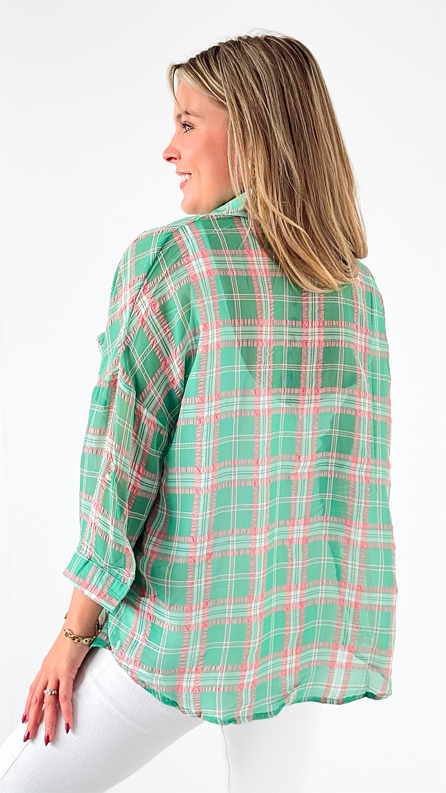 Meadow Breeze Plaid Shirt - Green-130 Long sleeve top-PASTEL DESIGN-Coastal Bloom Boutique, find the trendiest versions of the popular styles and looks Located in Indialantic, FL